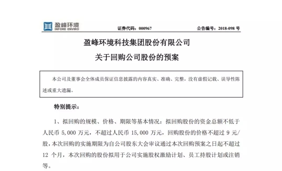 巅峰国际环境宣布回购部分公司社会公众股份